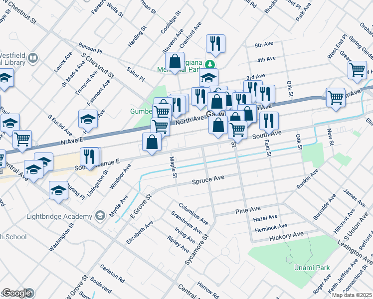 map of restaurants, bars, coffee shops, grocery stores, and more near 555 South Avenue in Garwood
