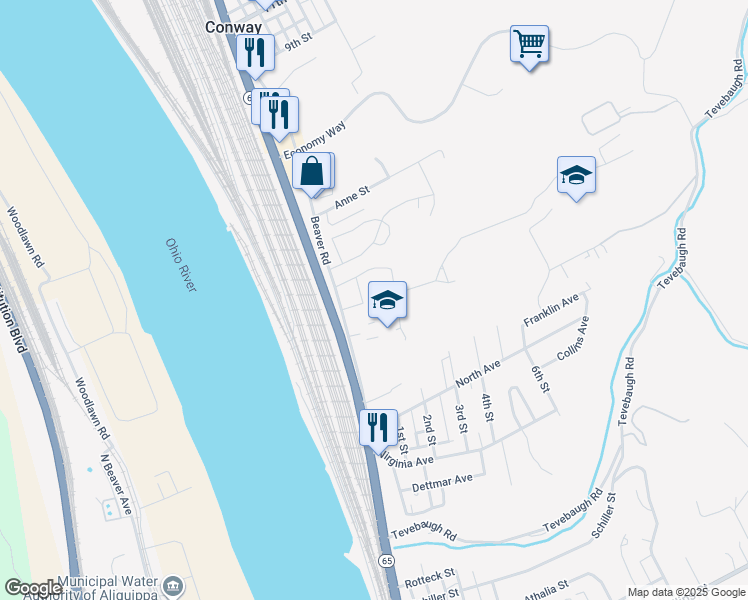 map of restaurants, bars, coffee shops, grocery stores, and more near 1030 West State Street in Baden