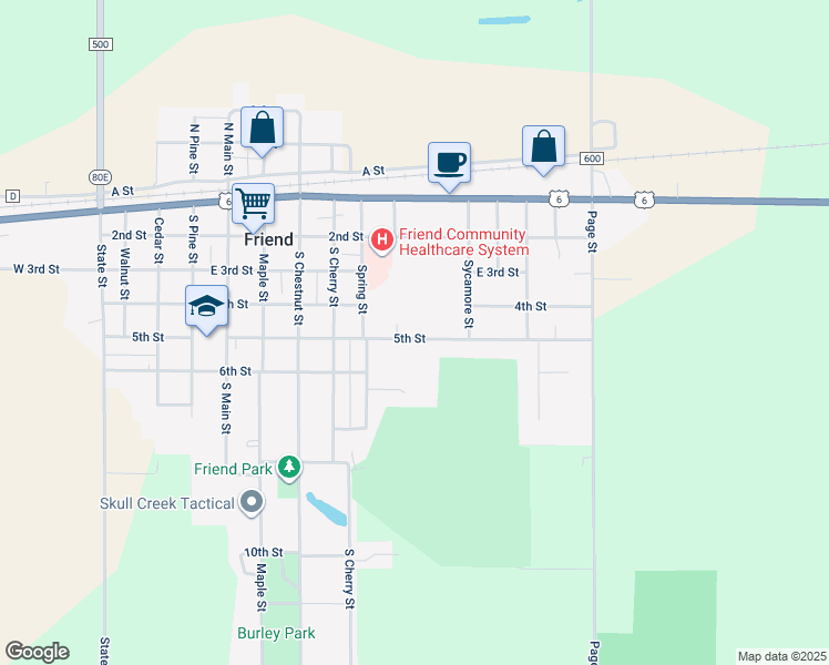 map of restaurants, bars, coffee shops, grocery stores, and more near 924 5th Street in Friend