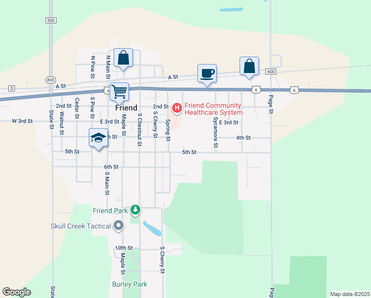 map of restaurants, bars, coffee shops, grocery stores, and more near 924 5th Street in Friend
