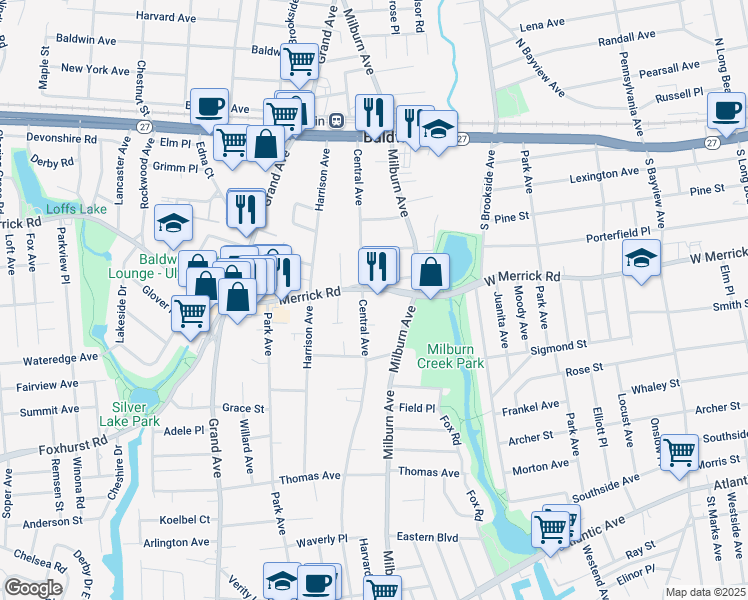 map of restaurants, bars, coffee shops, grocery stores, and more near in Baldwin