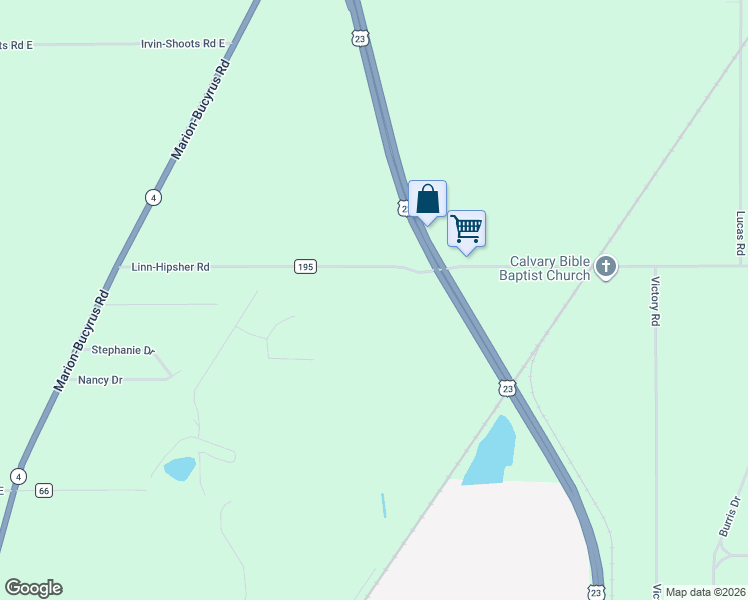 map of restaurants, bars, coffee shops, grocery stores, and more near 1180 Linn-Hipsher Road in Marion