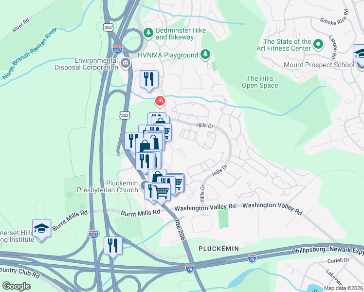 map of restaurants, bars, coffee shops, grocery stores, and more near 8 Sage Court in Bedminster Township