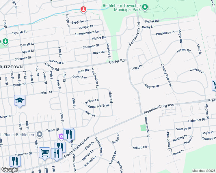 map of restaurants, bars, coffee shops, grocery stores, and more near 2295 Cypress Court in Bethlehem