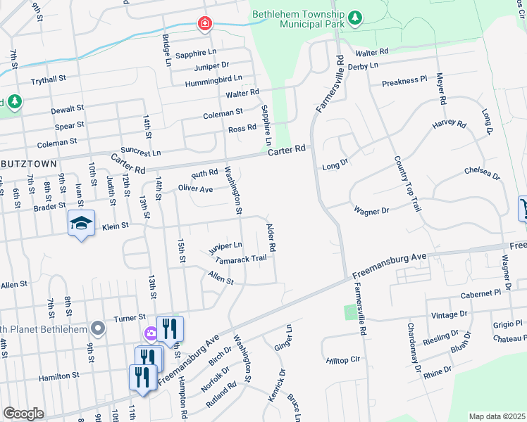 map of restaurants, bars, coffee shops, grocery stores, and more near 2295 Cypress Court in Bethlehem