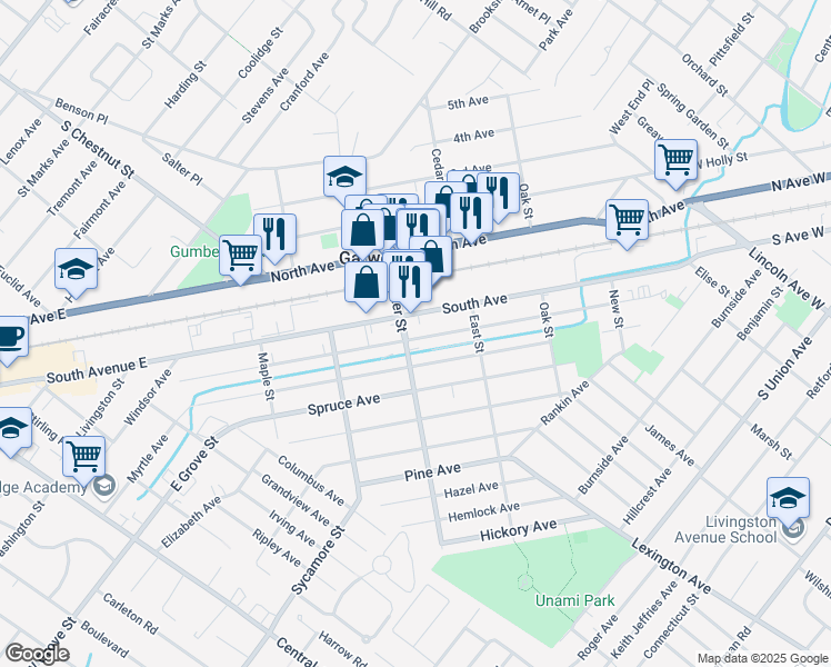 map of restaurants, bars, coffee shops, grocery stores, and more near 350 Willow Avenue in Garwood