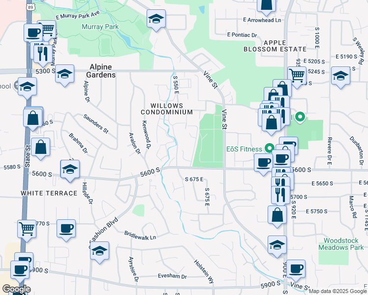 map of restaurants, bars, coffee shops, grocery stores, and more near 604 Taylor Lane in Murray