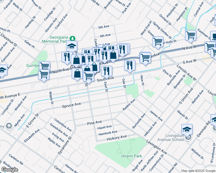 map of restaurants, bars, coffee shops, grocery stores, and more near 266 Willow Avenue in Garwood