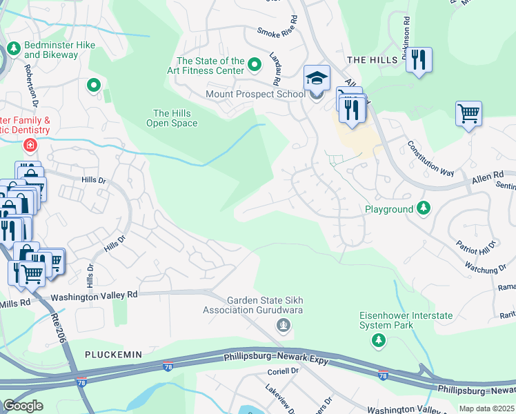 map of restaurants, bars, coffee shops, grocery stores, and more near 26 Revere Drive in Bedminster Township