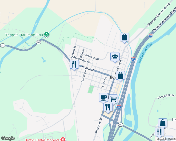 map of restaurants, bars, coffee shops, grocery stores, and more near in Bolivar