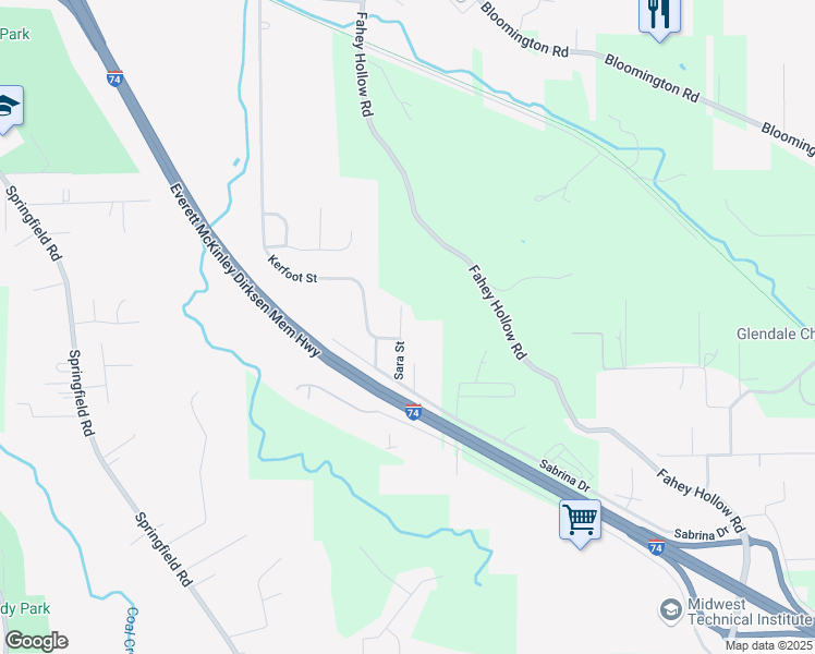 map of restaurants, bars, coffee shops, grocery stores, and more near 132 Sara Street in Peoria