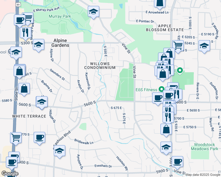 map of restaurants, bars, coffee shops, grocery stores, and more near 604 Taylor Lane in Murray