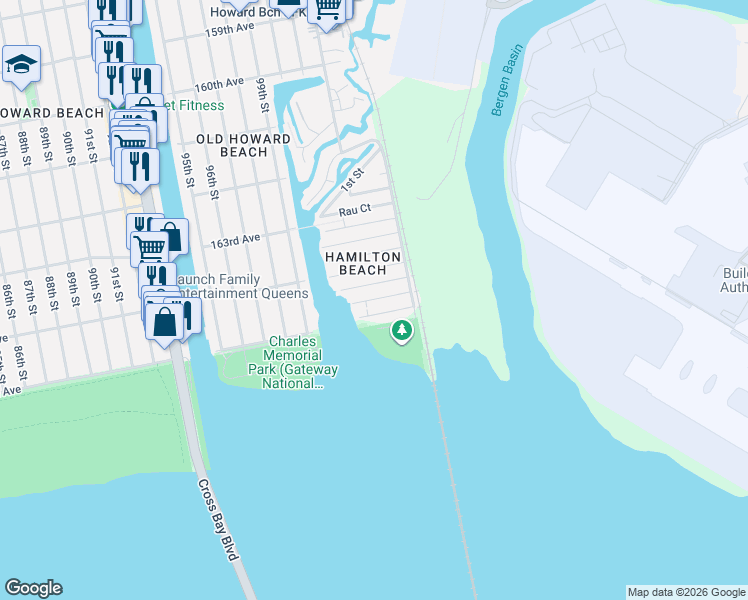 map of restaurants, bars, coffee shops, grocery stores, and more near 102-08 164th Road in Queens