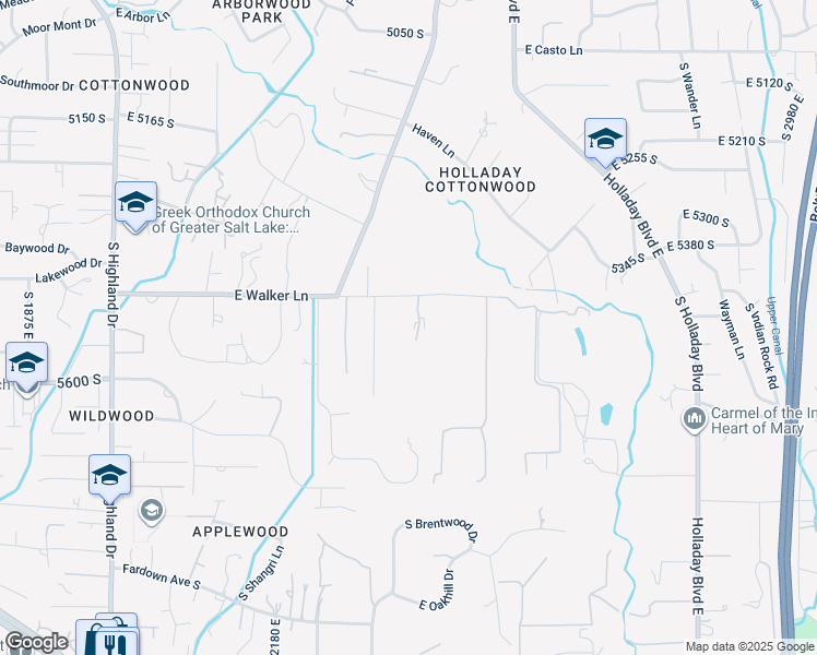 map of restaurants, bars, coffee shops, grocery stores, and more near 5508 Walker Estates Circle in Holladay