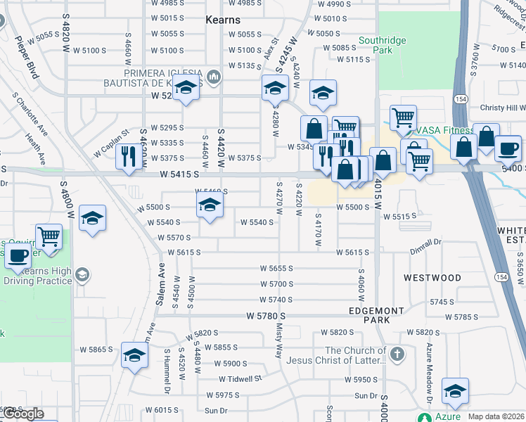 map of restaurants, bars, coffee shops, grocery stores, and more near 4309 West 5500 South in Kearns