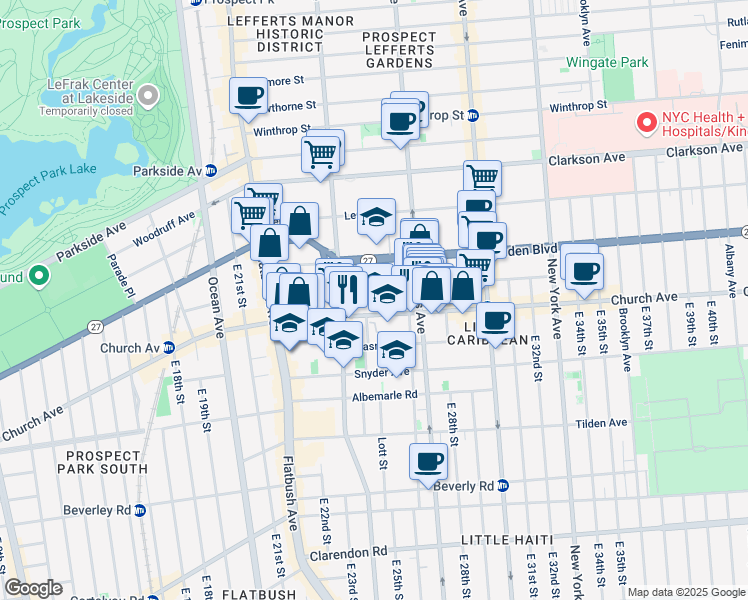 map of restaurants, bars, coffee shops, grocery stores, and more near 130 Martense Street in Brooklyn