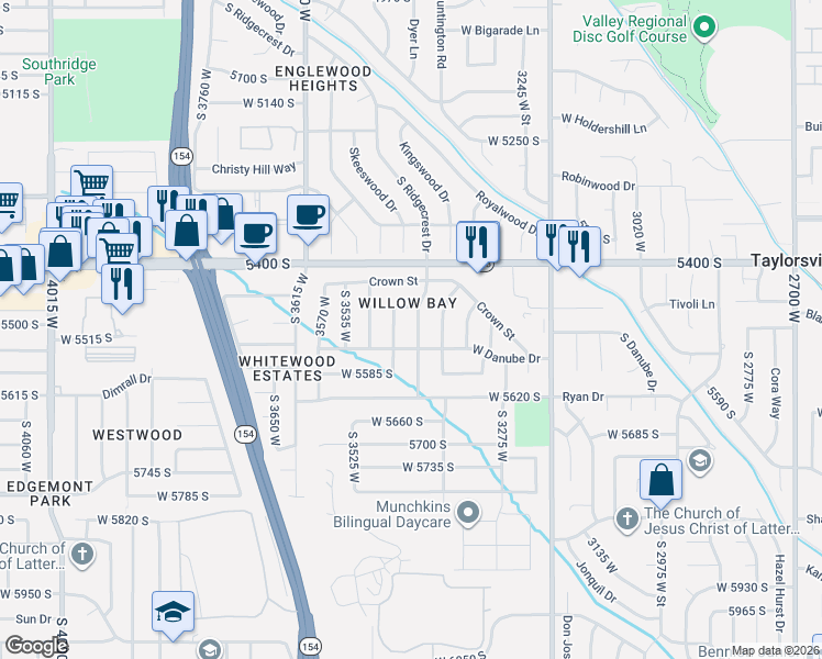 map of restaurants, bars, coffee shops, grocery stores, and more near 5514 South Ridgecrest Drive in Salt Lake City