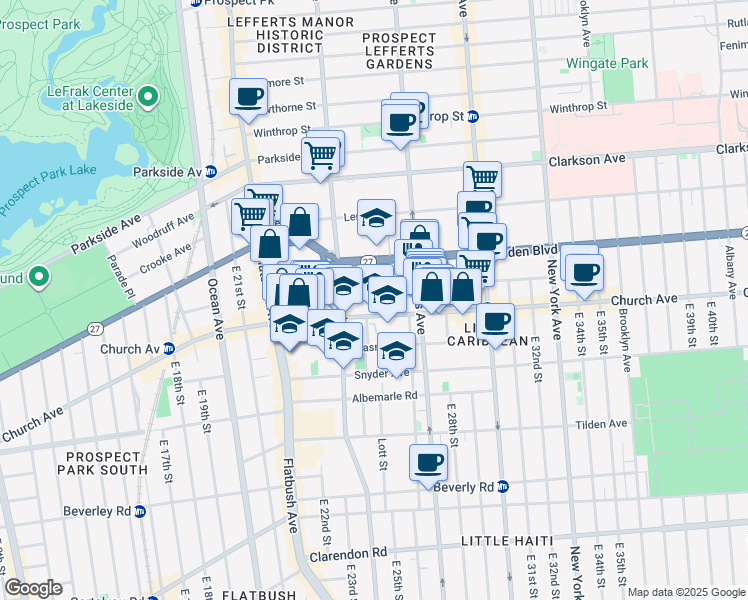 map of restaurants, bars, coffee shops, grocery stores, and more near 131 Martense Street in Brooklyn