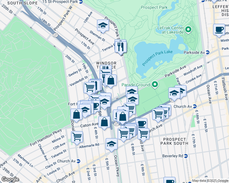 map of restaurants, bars, coffee shops, grocery stores, and more near 300 Sherman Street in Brooklyn
