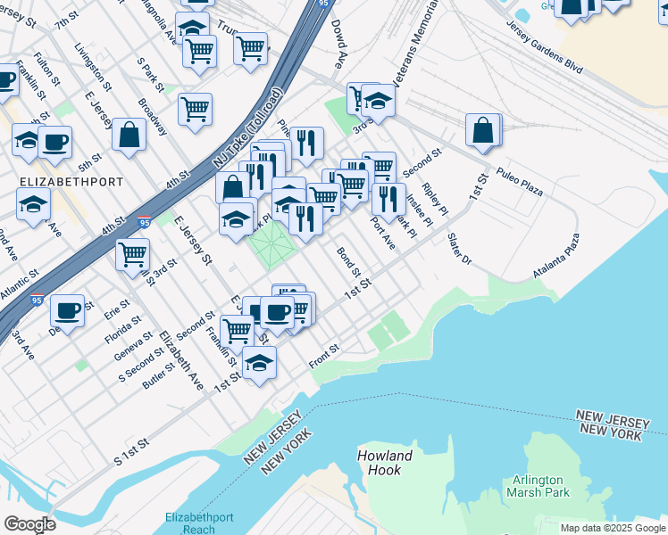map of restaurants, bars, coffee shops, grocery stores, and more near 148 Magnolia Avenue in Elizabeth