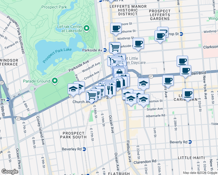 map of restaurants, bars, coffee shops, grocery stores, and more near 477 Ocean Avenue in Brooklyn