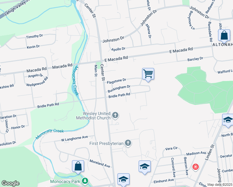 map of restaurants, bars, coffee shops, grocery stores, and more near 205 Bridle Path Road in Bethlehem