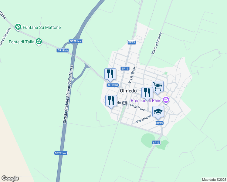 map of restaurants, bars, coffee shops, grocery stores, and more near 26 Corso J. F. Kennedy in Olmedo