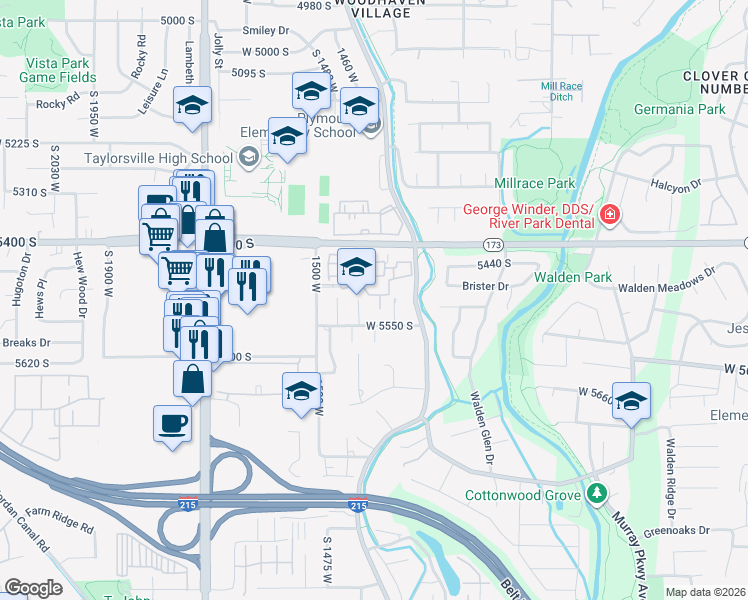 map of restaurants, bars, coffee shops, grocery stores, and more near 1353 Portside Way in Taylorsville