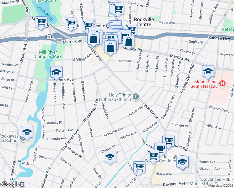 map of restaurants, bars, coffee shops, grocery stores, and more near 40 Roxbury Road in Rockville Centre
