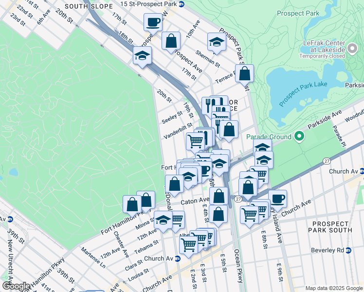 map of restaurants, bars, coffee shops, grocery stores, and more near 44 East 4th Street in Brooklyn