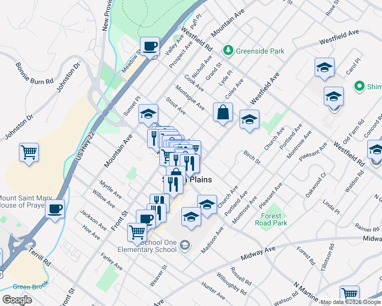 map of restaurants, bars, coffee shops, grocery stores, and more near 1928 Bartle Avenue in Scotch Plains