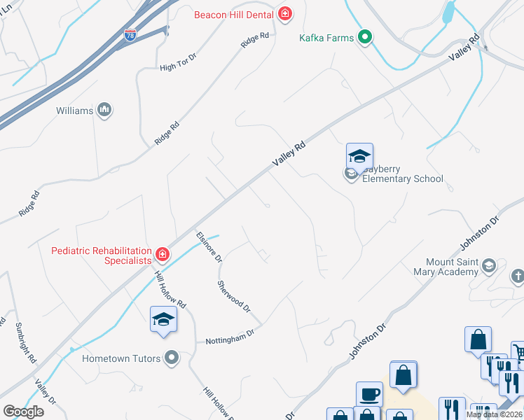map of restaurants, bars, coffee shops, grocery stores, and more near 644 Valley Road in Watchung