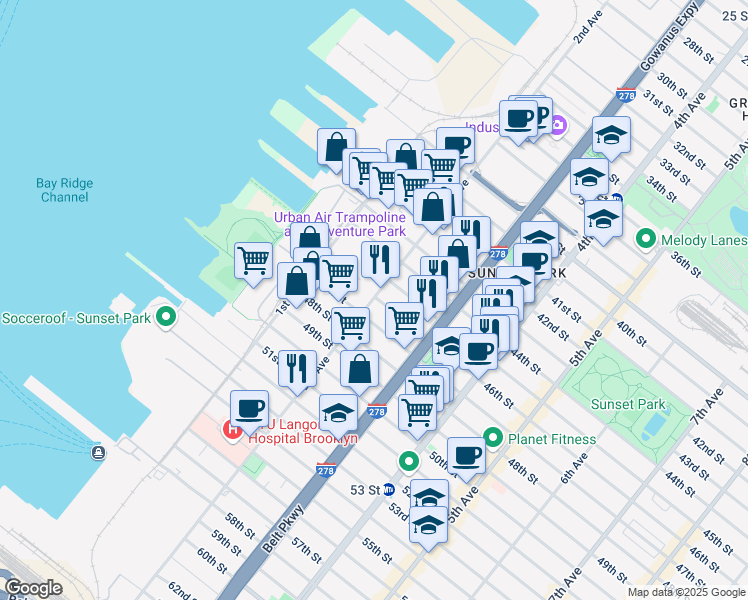 map of restaurants, bars, coffee shops, grocery stores, and more near in Brooklyn