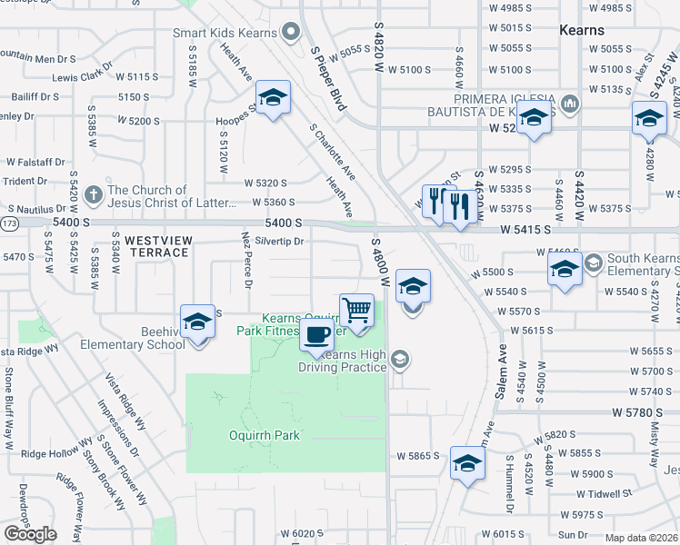 map of restaurants, bars, coffee shops, grocery stores, and more near 4909 West Red Lodge Circle in Kearns