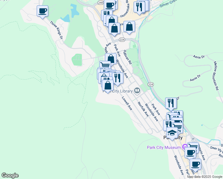 map of restaurants, bars, coffee shops, grocery stores, and more near 1355 Lowell Avenue in Park City