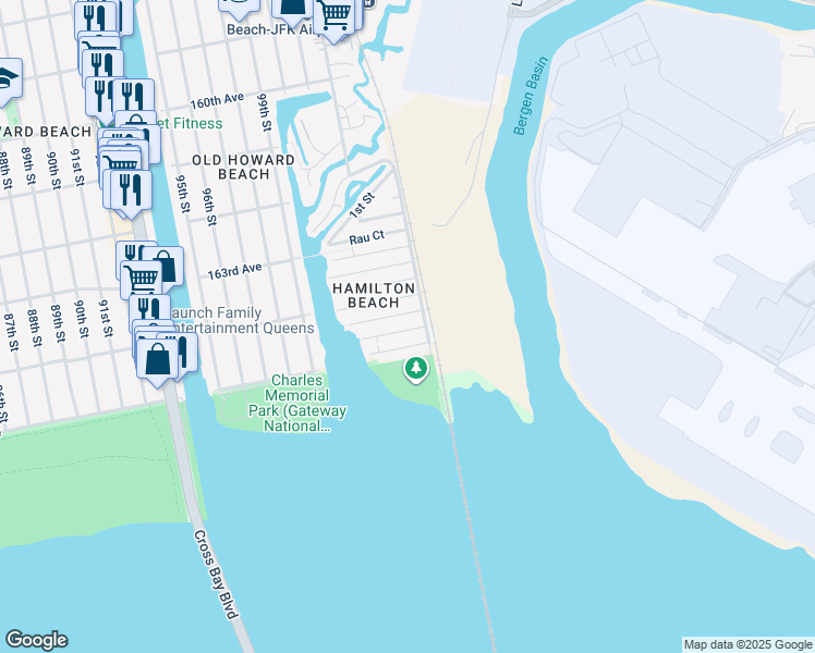 map of restaurants, bars, coffee shops, grocery stores, and more near 102-08 164th Road in Queens