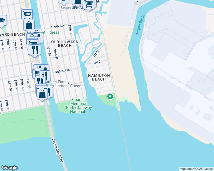 map of restaurants, bars, coffee shops, grocery stores, and more near 102-08 164th Road in Queens