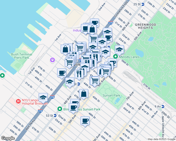 map of restaurants, bars, coffee shops, grocery stores, and more near in Brooklyn