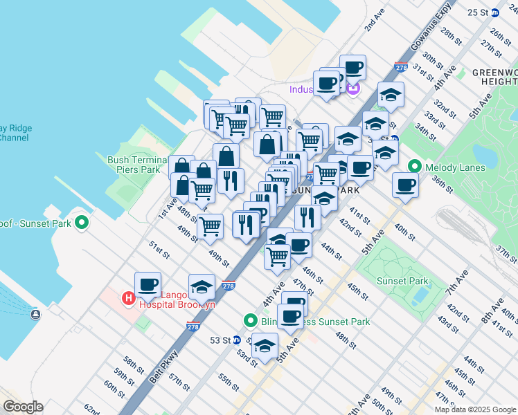 map of restaurants, bars, coffee shops, grocery stores, and more near 235 45th Street in Brooklyn