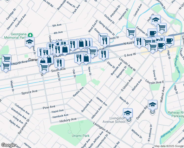 map of restaurants, bars, coffee shops, grocery stores, and more near 58 Myrtle Avenue in Garwood