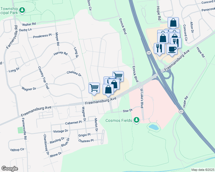 map of restaurants, bars, coffee shops, grocery stores, and more near 4773 Freemansburg Avenue in Easton