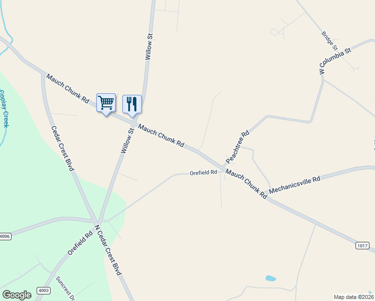 map of restaurants, bars, coffee shops, grocery stores, and more near 3086 State Route 1017 in Coplay