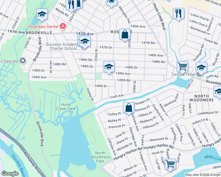map of restaurants, bars, coffee shops, grocery stores, and more near 149-52 Weller Lane in Queens