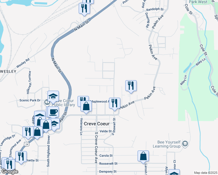 map of restaurants, bars, coffee shops, grocery stores, and more near 426 Smith St in Creve Coeur