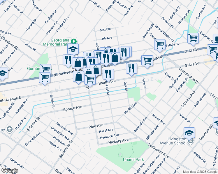 map of restaurants, bars, coffee shops, grocery stores, and more near 266 Willow Avenue in Garwood
