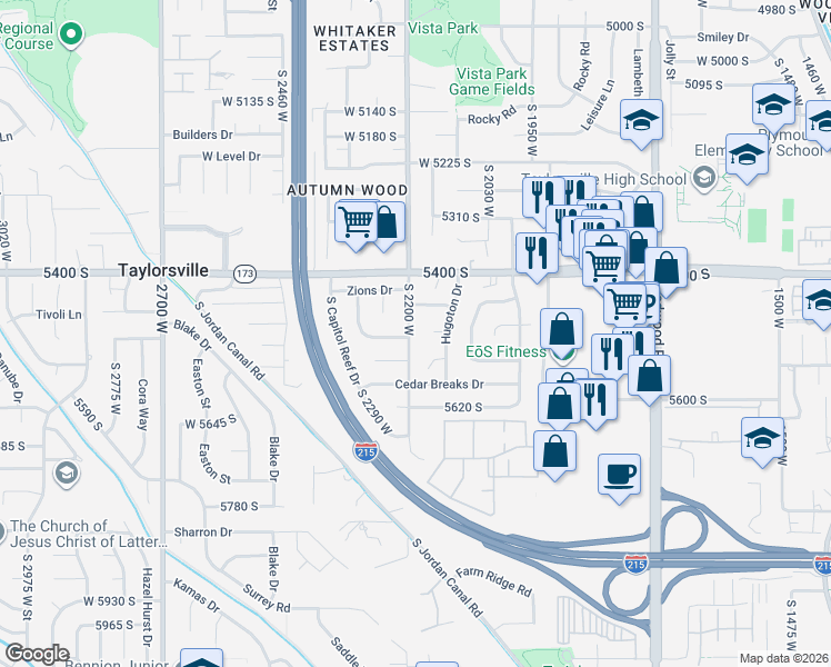 map of restaurants, bars, coffee shops, grocery stores, and more near 5493 South 2200 West in Salt Lake City