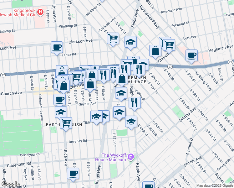 map of restaurants, bars, coffee shops, grocery stores, and more near 5735 Kings Highway in Brooklyn