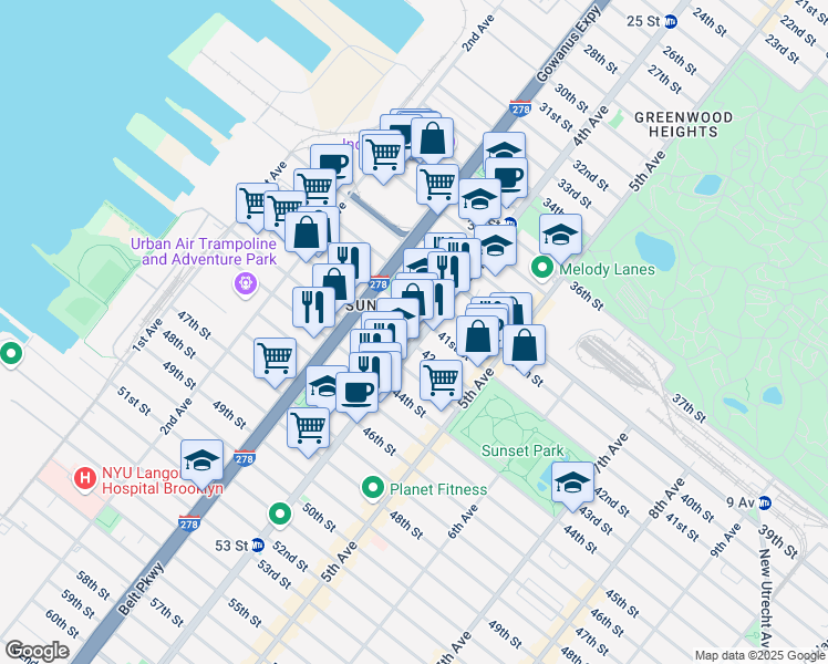 map of restaurants, bars, coffee shops, grocery stores, and more near in Brooklyn