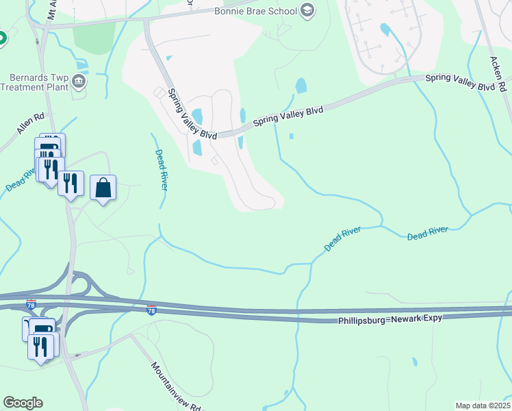 map of restaurants, bars, coffee shops, grocery stores, and more near 339 Penns Way in Basking Ridge