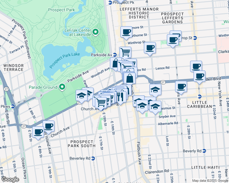 map of restaurants, bars, coffee shops, grocery stores, and more near 470 Ocean Avenue in Brooklyn